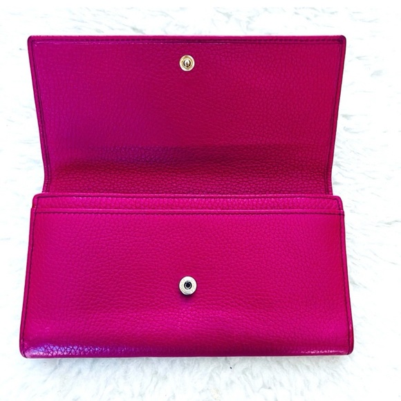 Gucci GG Logo Hot Pink Grain Leather Flap Long Wallet - Picture 4 of 16